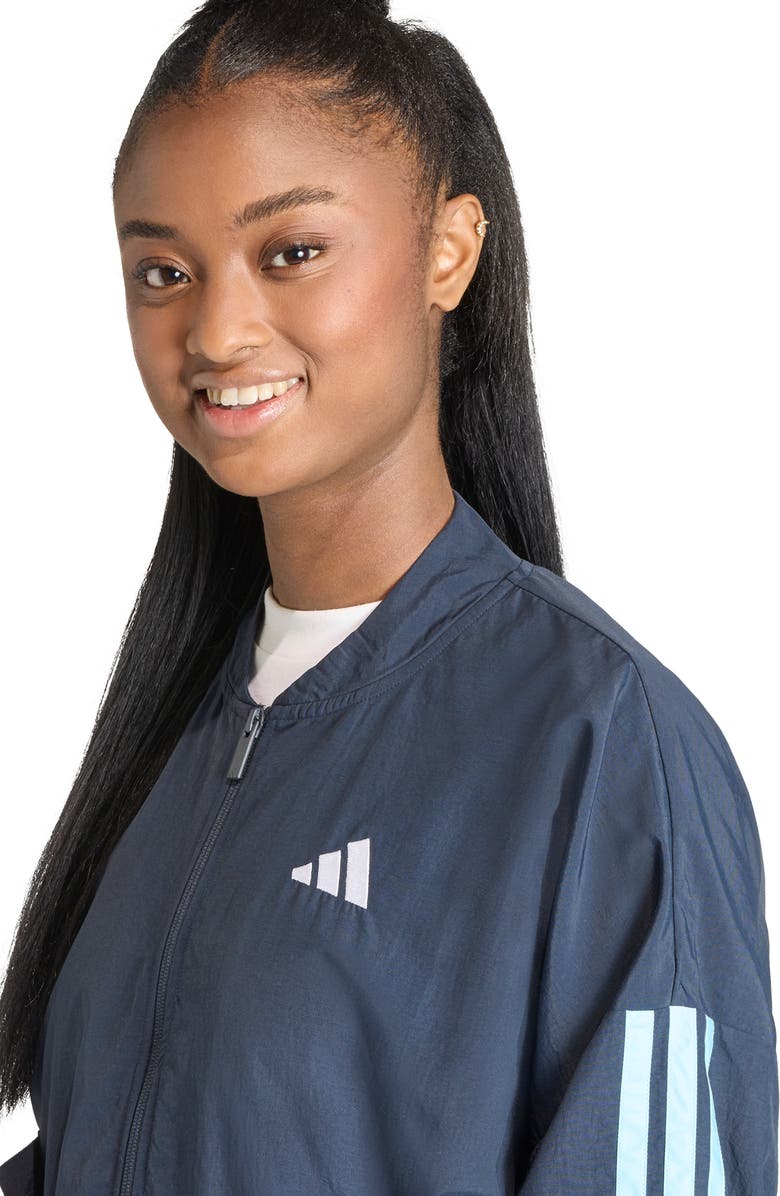 adidas 3-Stripes Windbreaker Bomber Jacket, Alternate, color, Night Navy/ Icey Blue