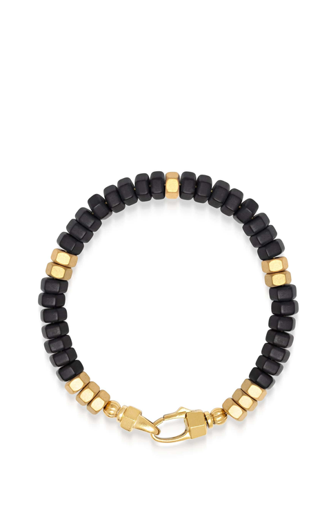 Hexagon Onyx Beaded Gold Bracelet
