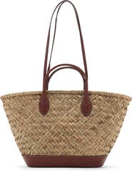 MANGO Large Double Handle Natural Fiber Shoulder Bag