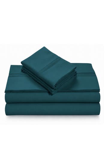 Azores Home 110 Gsm Extra Deep Pocket Sheet Set In Peacock Green