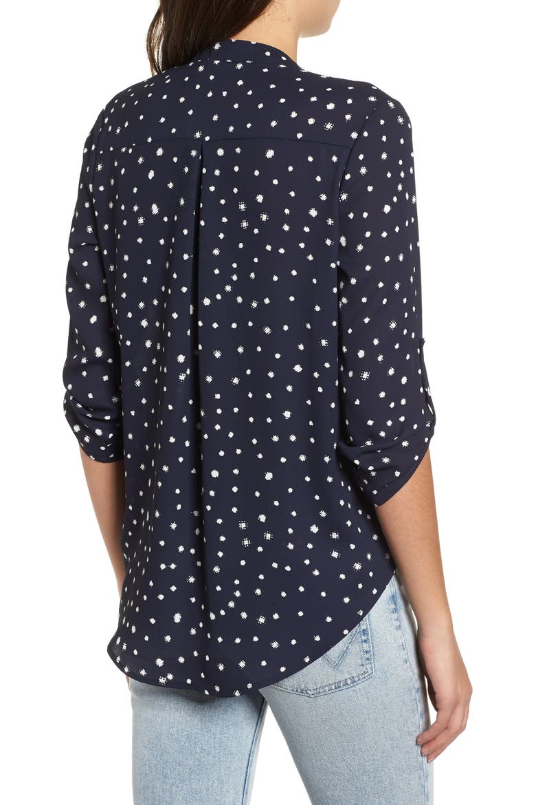 Roll Tab Sleeve Woven Shirt, Alternate, color, NAVY/ CREAM