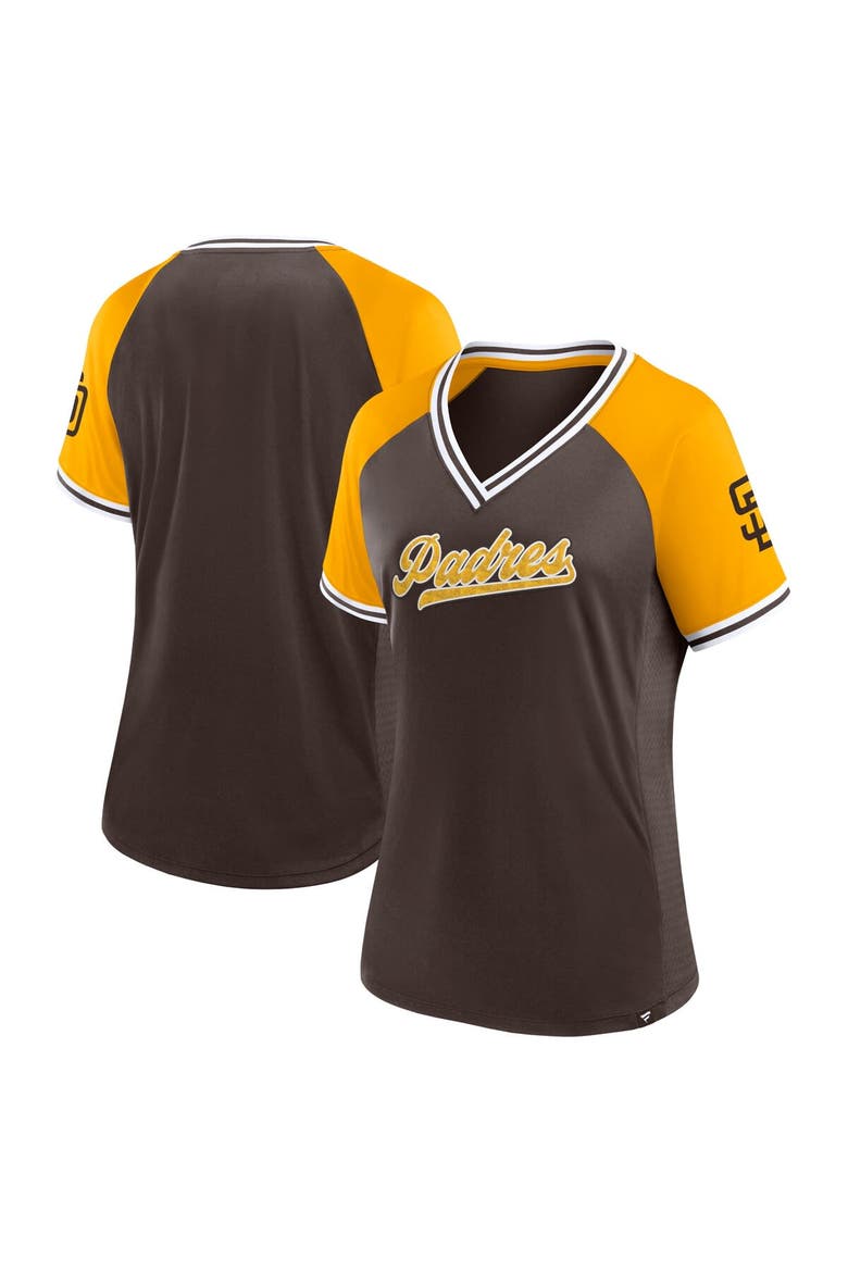 Women's Fanatics Branded Brown San Diego Padres Glitz & Glam League Diva Raglan V-Neck T-Shirt, Main, color, Brown