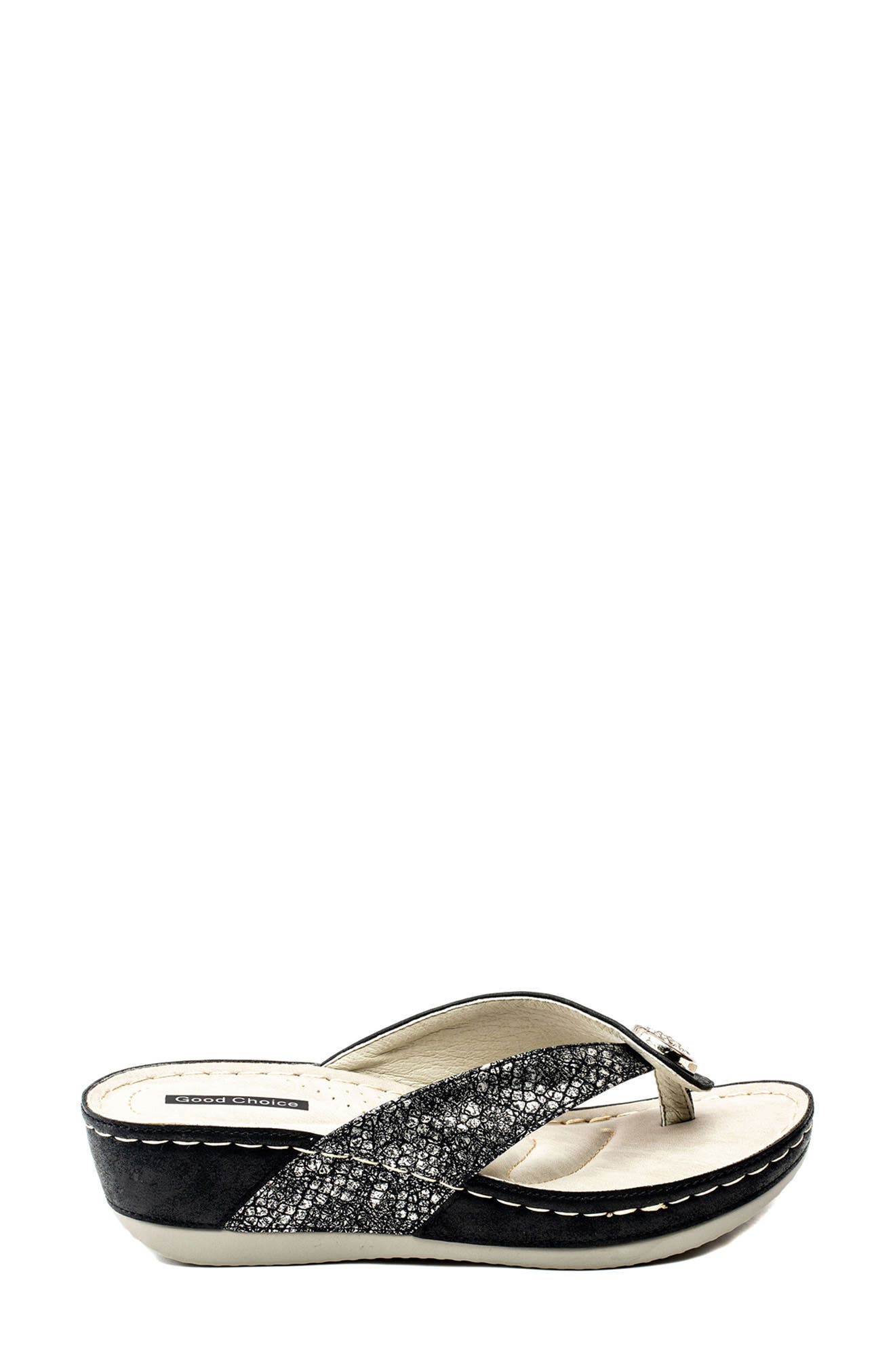 GC SHOES Dafni Snakeskin Embossed Wedge Sandal, Alternate, color, Black