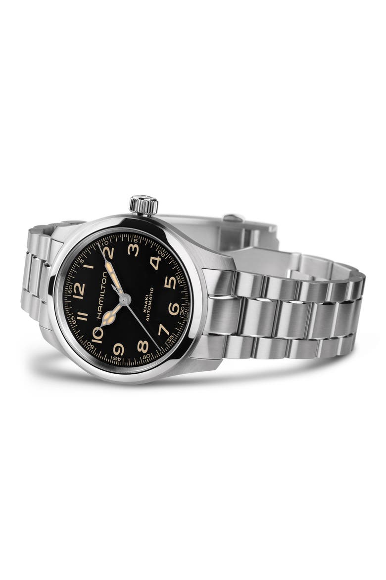 Khaki Field Automatic Bracelet Watch, 38mm, Alternate, color, BLACK