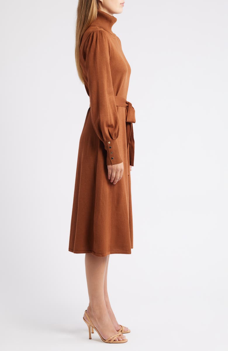 Julia Jordan Turtleneck Long Sleeve Midi Dress, Alternate, color, Brown