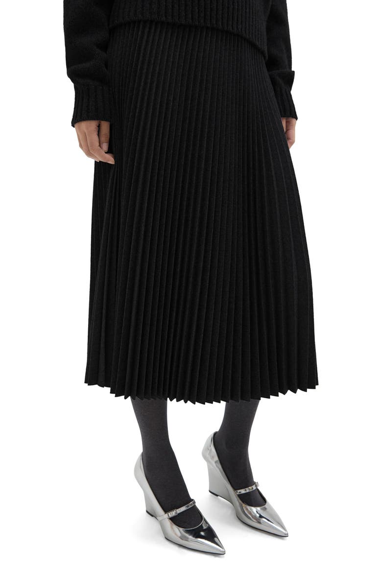 Wool Blend Pleated Midi Skirt, Main, color, BLACK