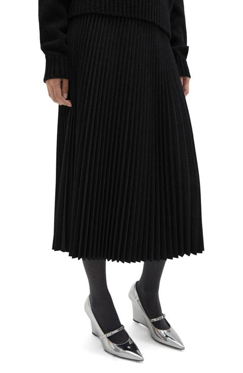 Wool Blend Pleated Midi Skirt