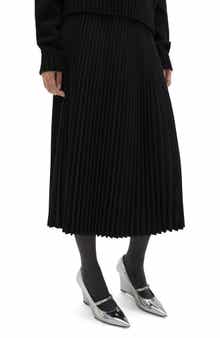 Wool Blend Pleated Midi Skirt