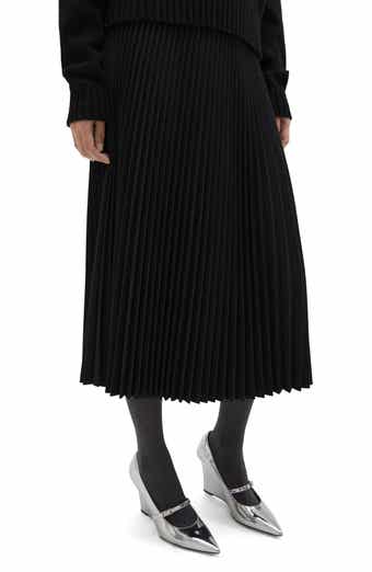 Wool Blend Pleated Midi Skirt