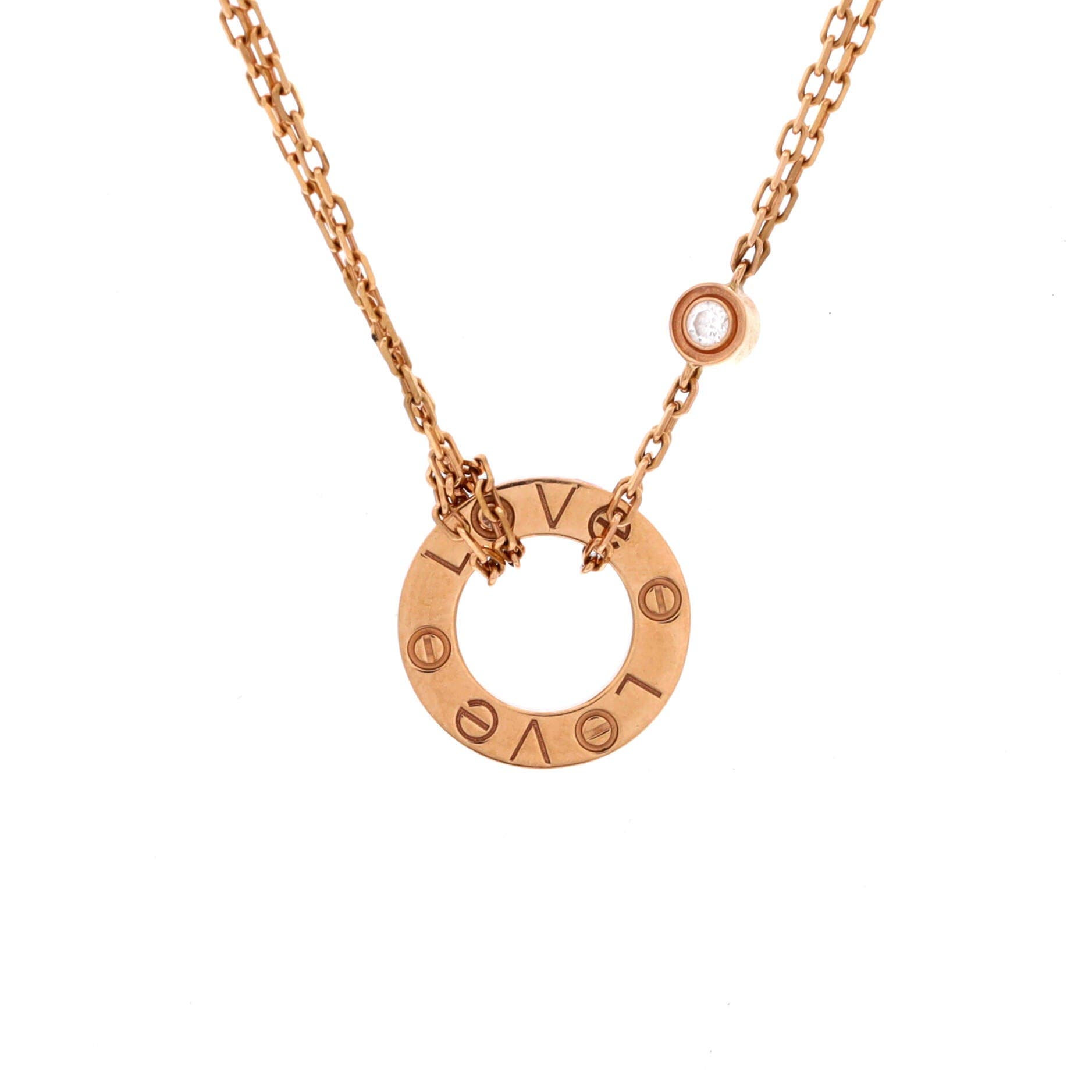 2 Diamonds Love Pendant Necklace 18K Rose Gold and Diamonds, Main, color, Metallic Gold
