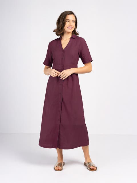 Short Sleeve Linen Shirt Dress