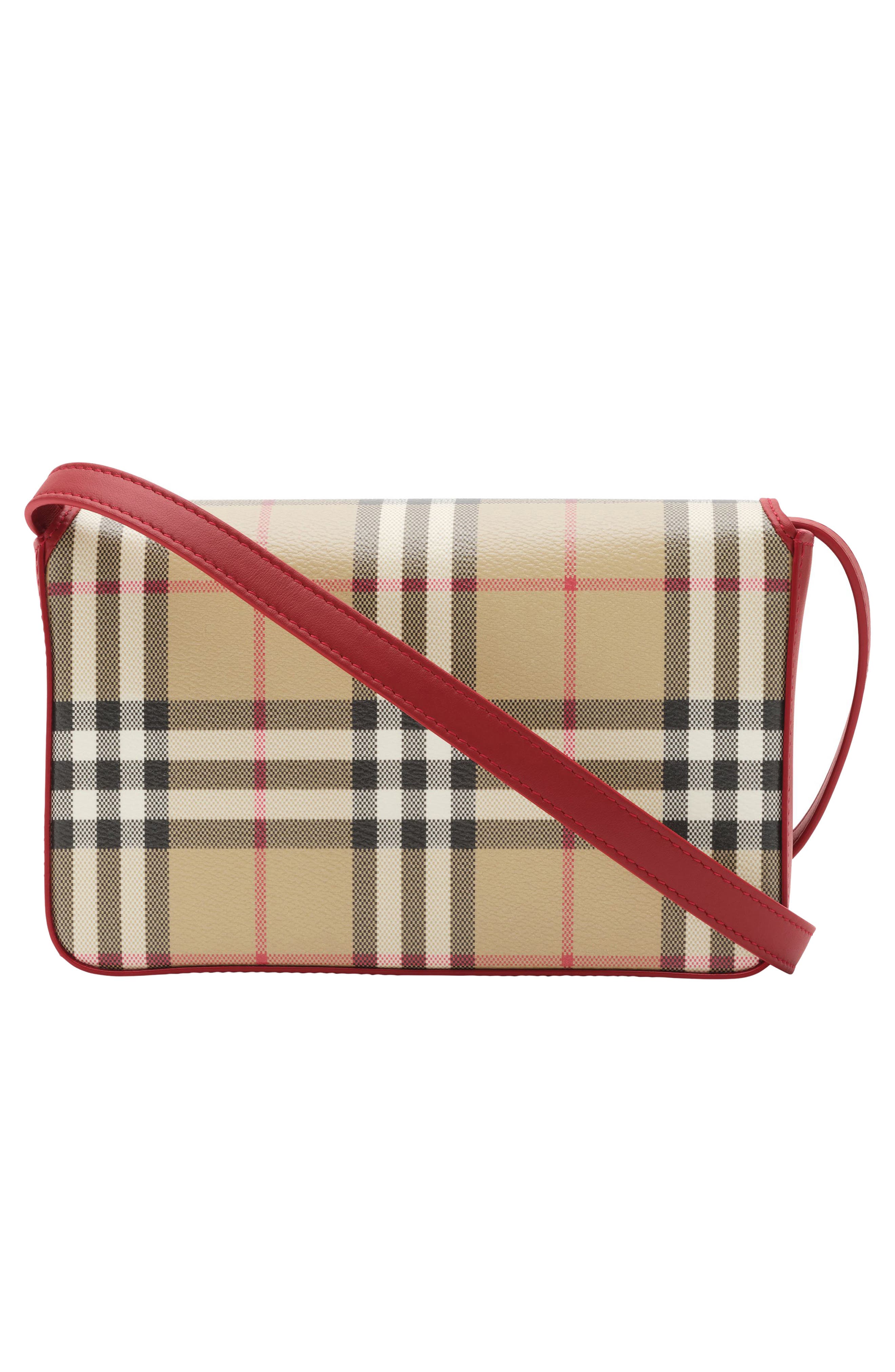 Burberry Hampshire Check Coated Canvas Crossbody Bag, Alternate, color, Vintage Check/ Ruby