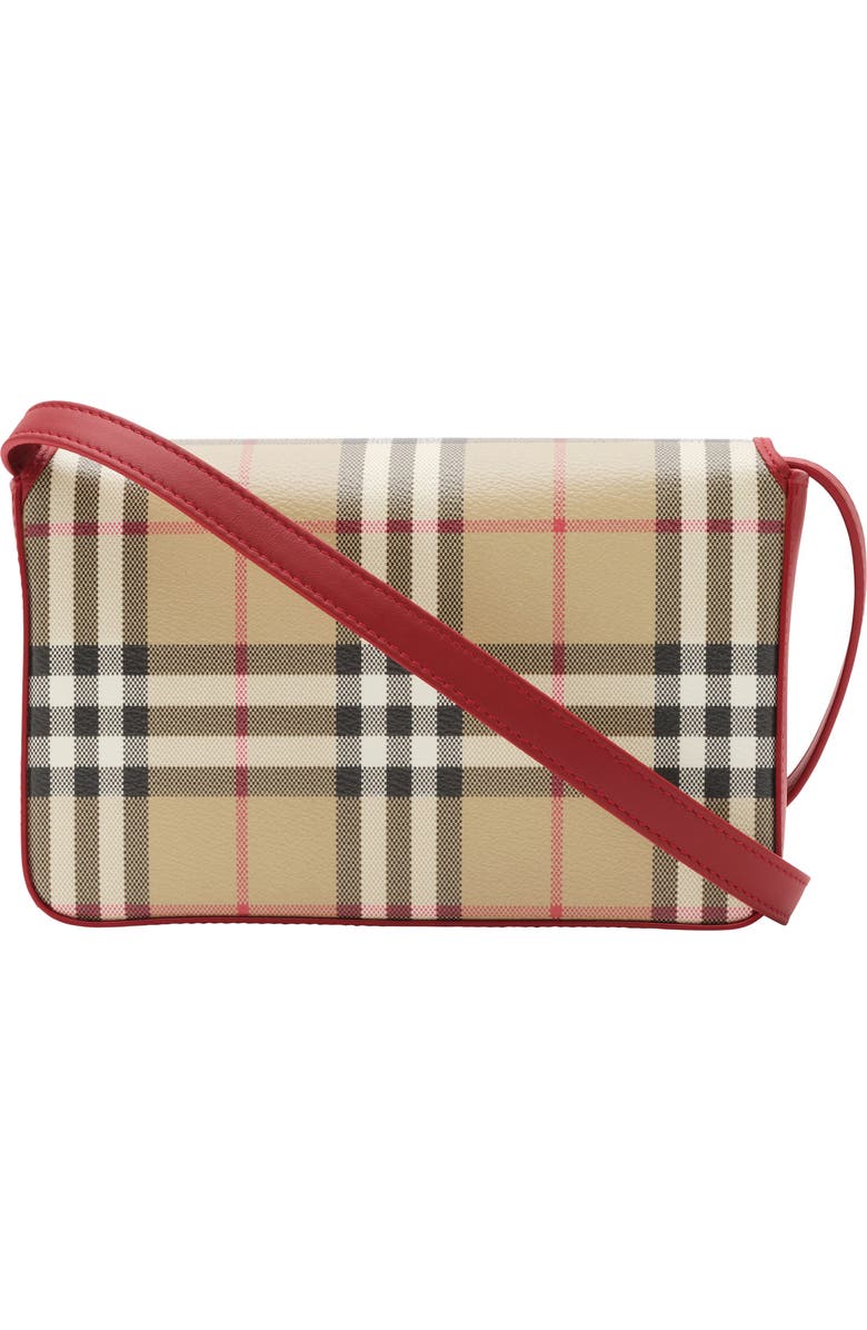 Burberry Hampshire Check Coated Canvas Crossbody Bag, Alternate, color, Vintage Check/ Ruby