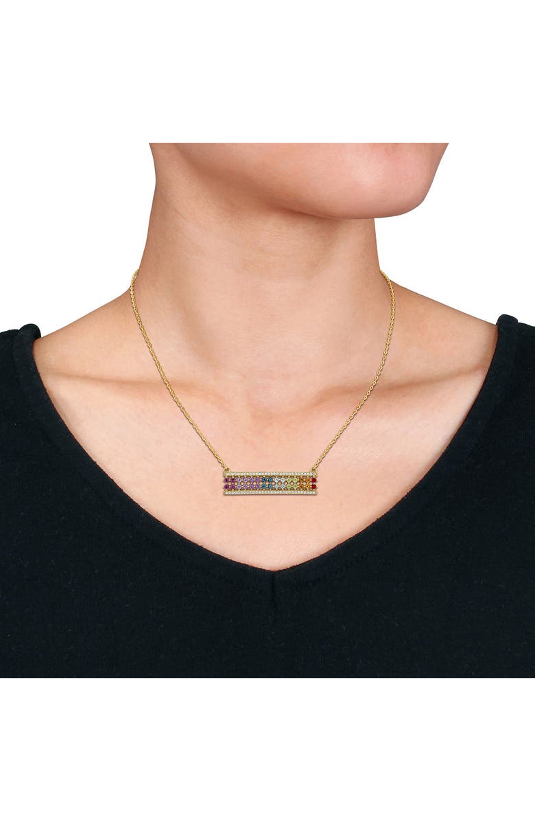 DELMAR Rainbow Semiprecious Stone & Lab-Grown White Sapphire Bar Pendant Necklace, Alternate, color, Blue Multi