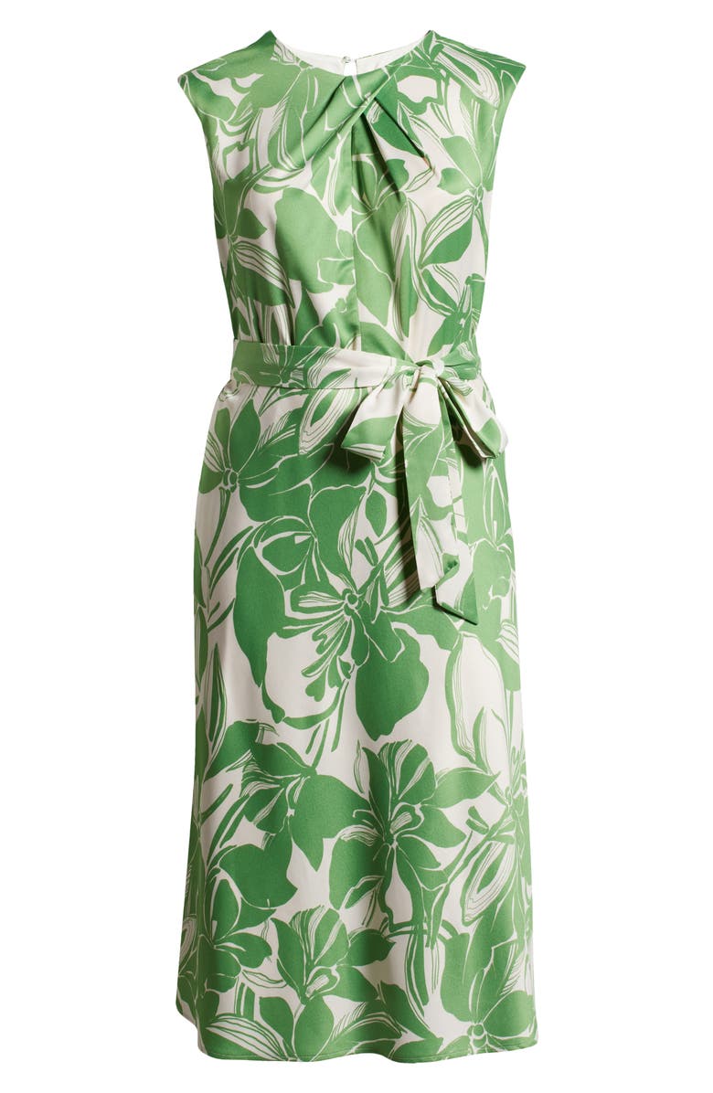 Tahari ASL Floral Cross Neck Sleeveless Midi Dress, Alternate, color,