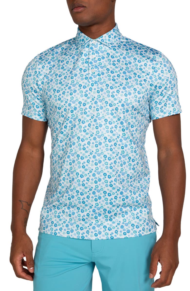 Redvanly Beech Floral Performance Polo, Main, color, Malibu Blue
