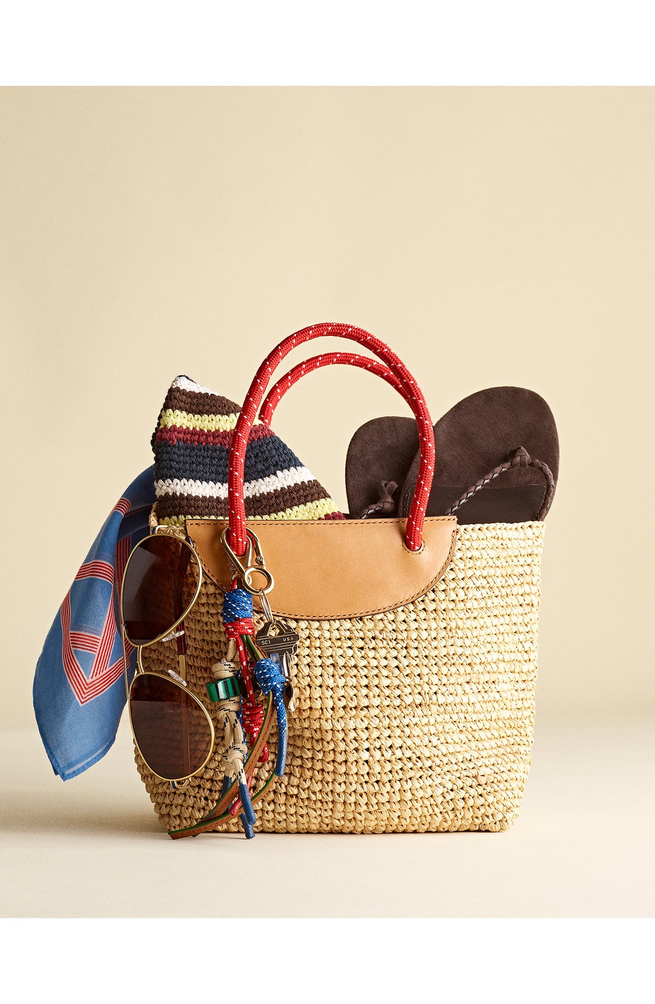 Paracord Handheld Straw Bucket Bag, Alternate, color, FESTIVAL RED MULTI