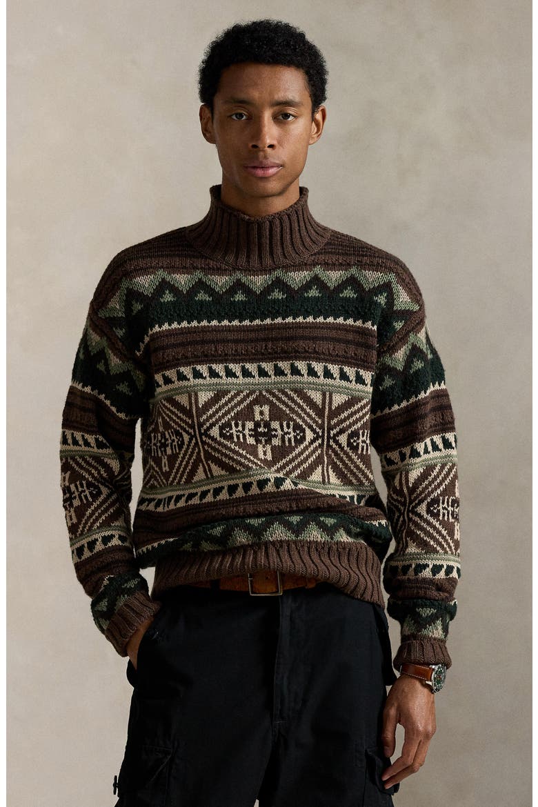 Geometric Cotton Blend Sweater, Alternate, color, BROWN COMBO