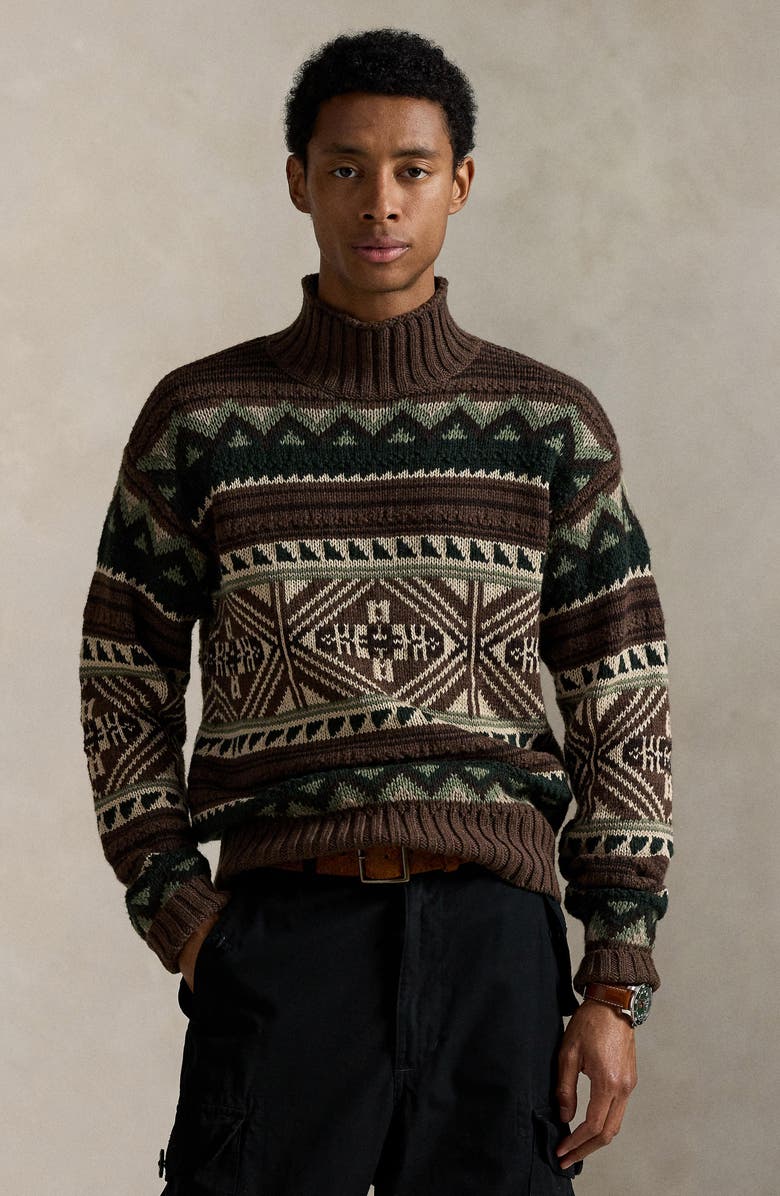 Polo Ralph Lauren Geometric Cotton Blend Sweater, Alternate, color, Brown Combo