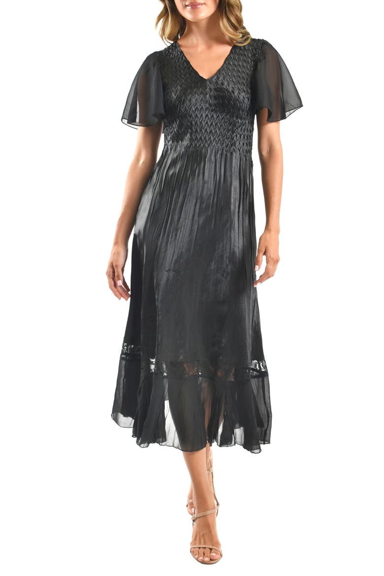 Charmeuse & Chiffon Cocktail Dress, Main, color, BLACK