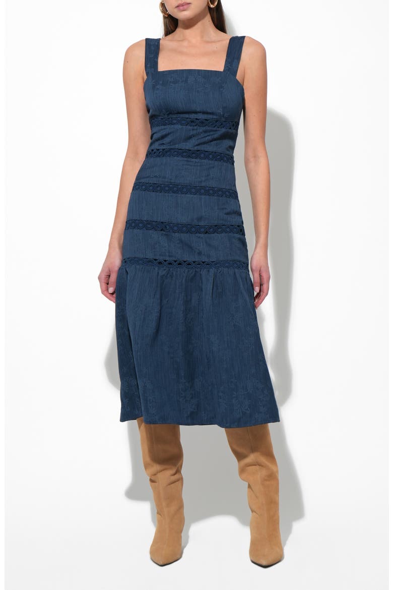 Sable Lace Inset Tiered Midi Dress, Alternate, color, NAVY