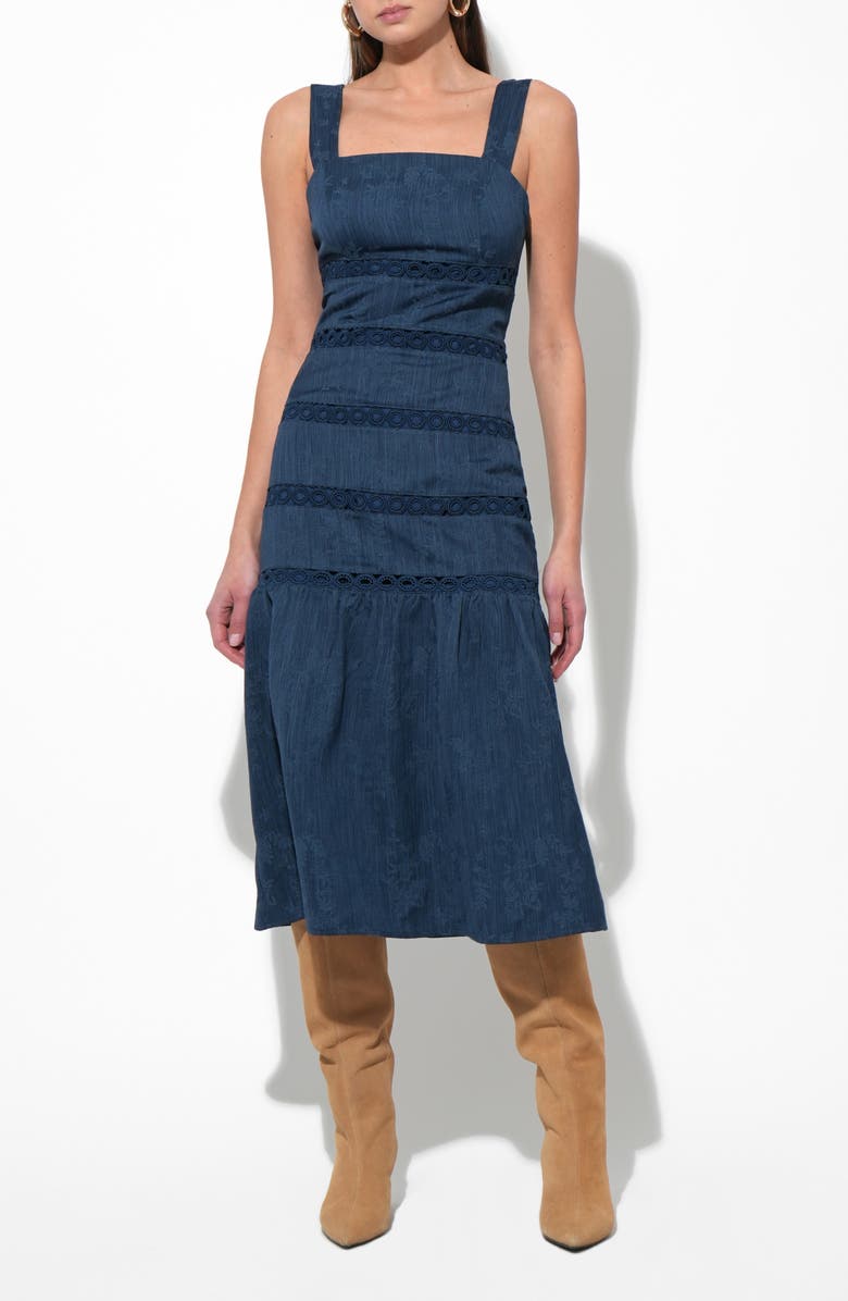 Adelyn Rae Sable Lace Inset Tiered Midi Dress, Alternate, color, Navy