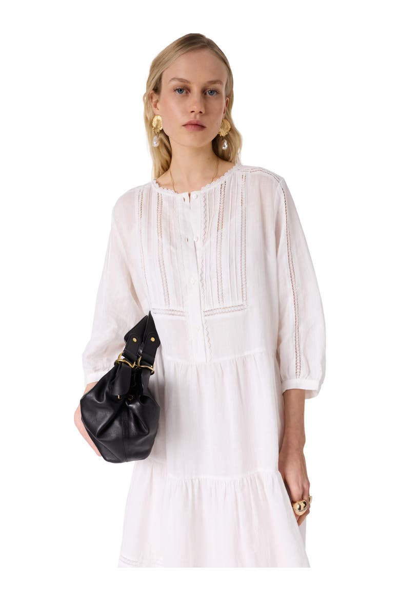 Pintuck Tiered Midi Lace Dress, Main, color, Ecru