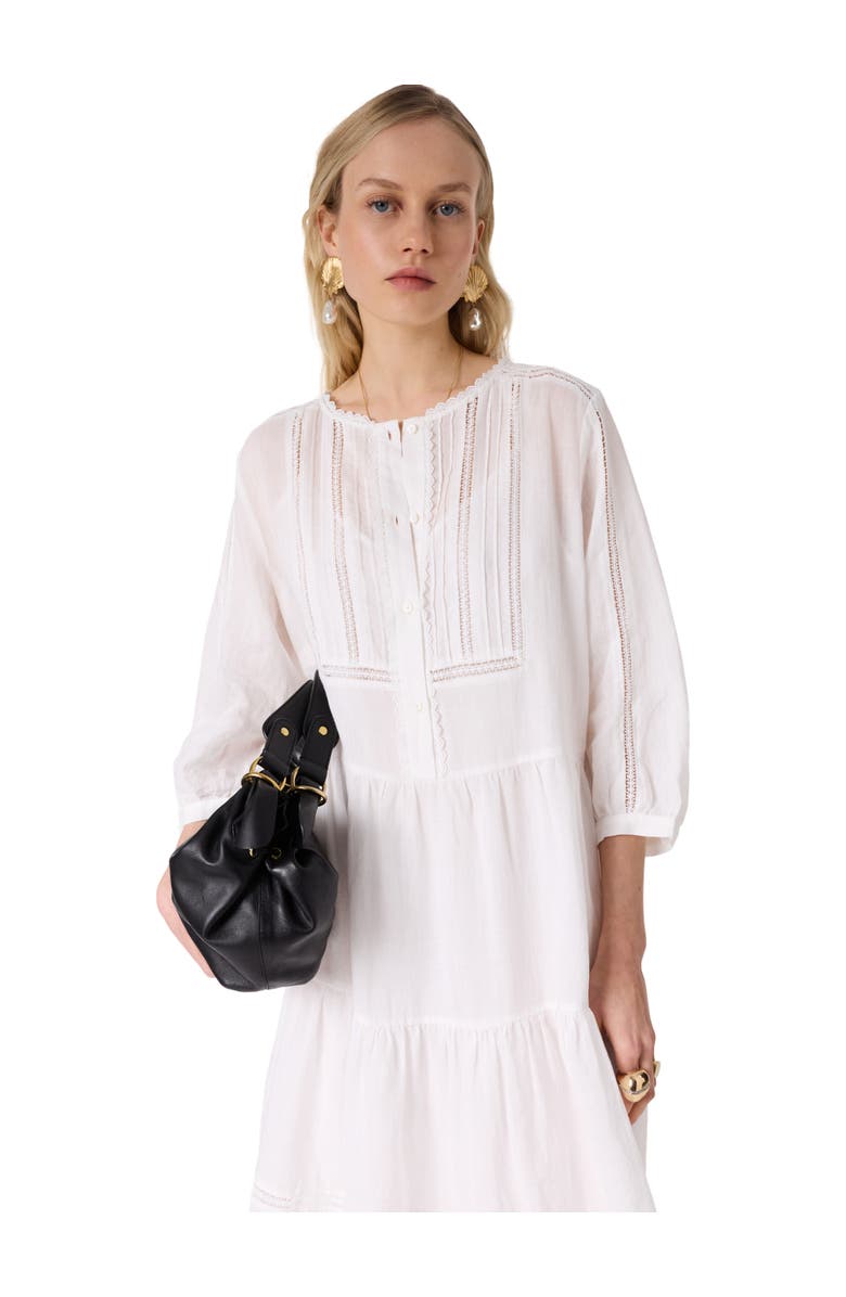 GERARD DAREL Pintuck Tiered Midi Lace Dress, Main, color, Ecru