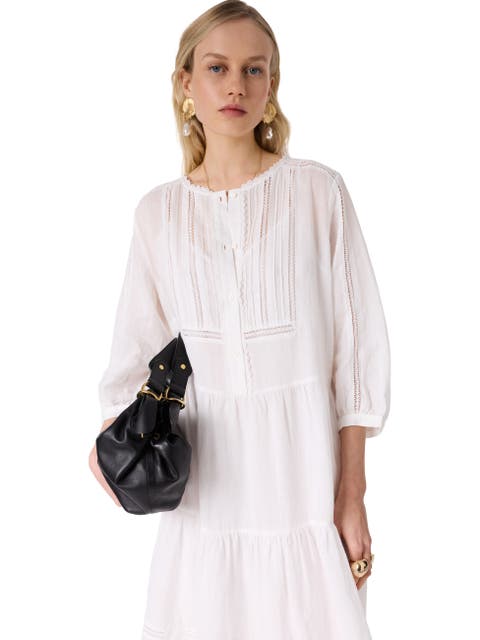 Pintuck Tiered Midi Lace Dress