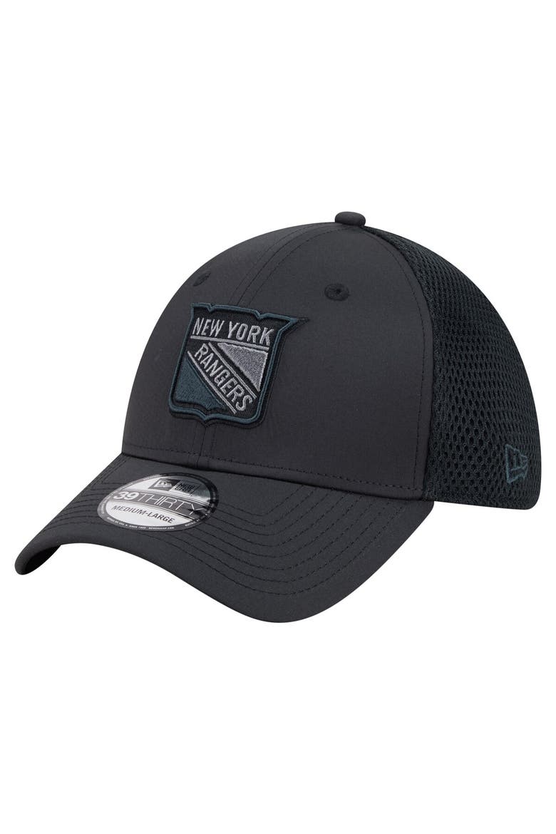 Men's New Era  Black New York Rangers Blackout 39THIRTY Flex Fit Hat, Main, color, Black