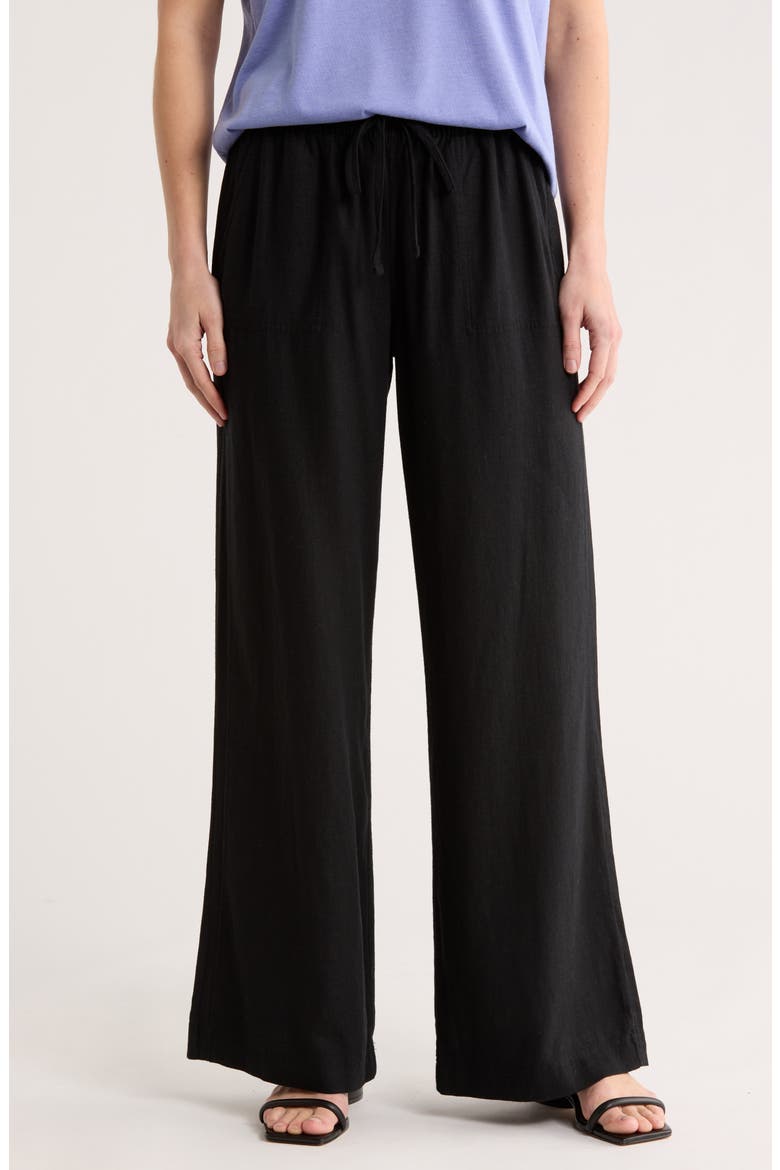 Linen Blend Pants, Main, color, BLACK