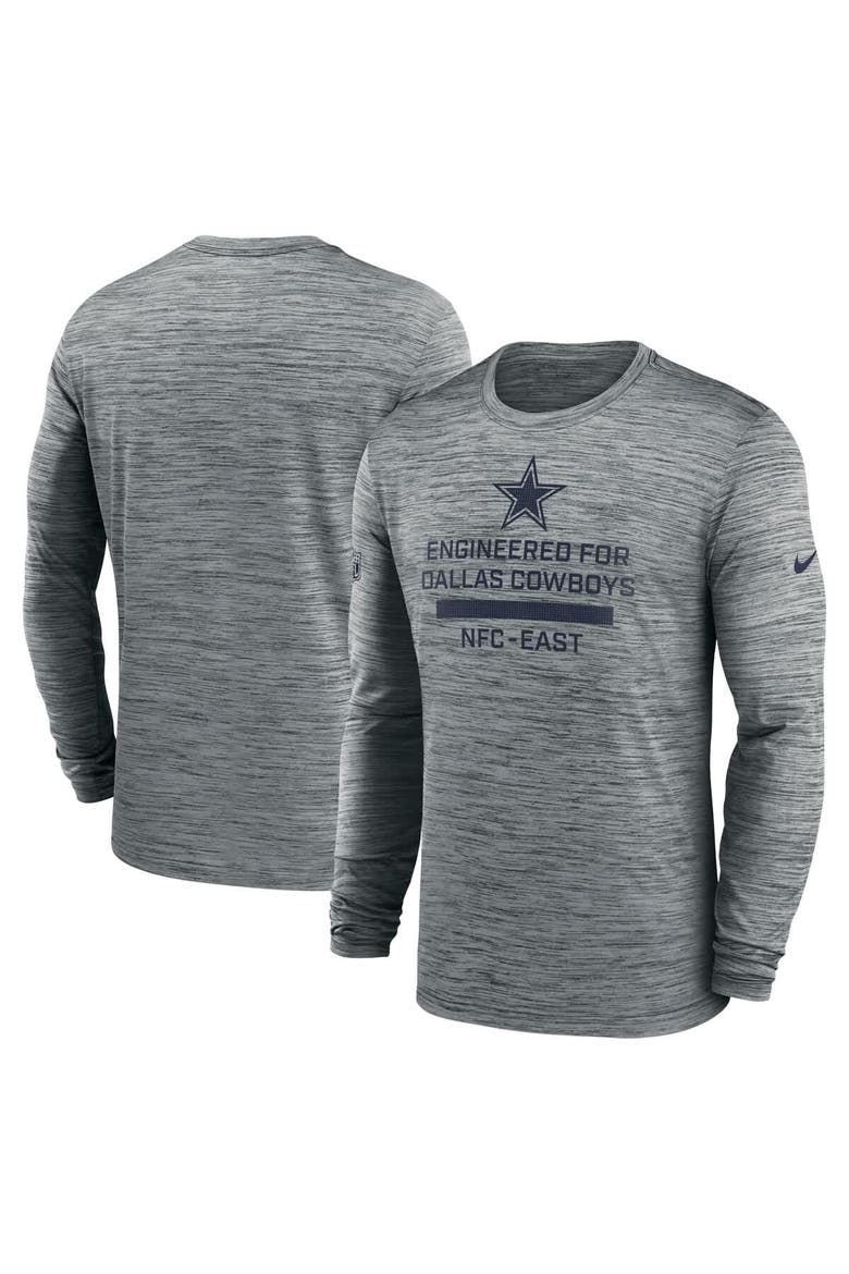 Men's Nike Gray Dallas Cowboys Sideline Velocity Performance Long Sleeve T-Shirt, Main, color, Gray