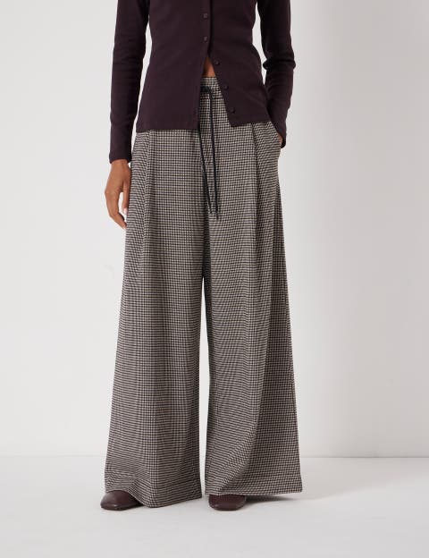 Check Wide Leg Jersey Pants