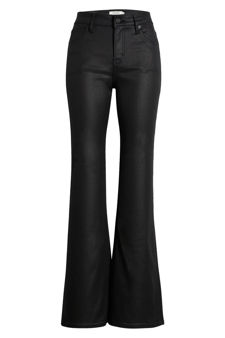 Coated Flare Jeans, Alternate, color, BLACK