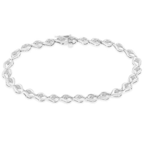Silver 1/2 Cttw Rose Cut Diamond Almond Shape Link Tennis Bracelet