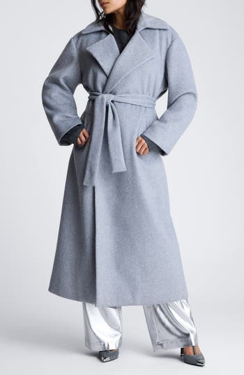 Kenneth Cole Tie Belt Brushed Felt Trench Coat In Gray