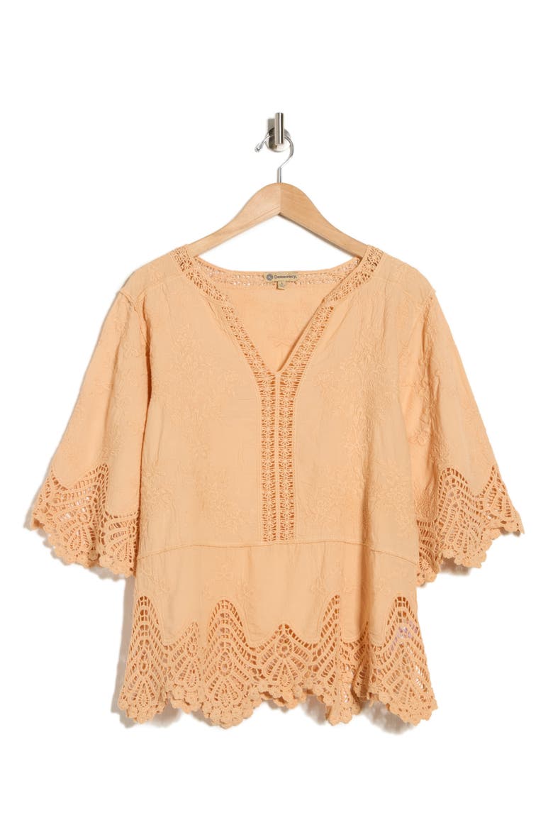 Crochet Cotton Peplum Top, Alternate, color, PEACH PUREE