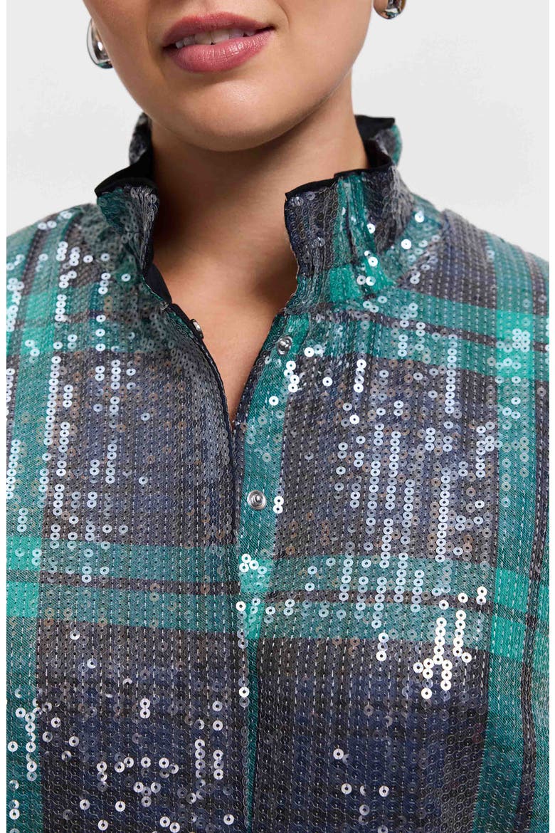 Carolina Sequin Plaid Cotton Blend Button-Up Shirt, Alternate, color, NAVY BLUE/ MULTI