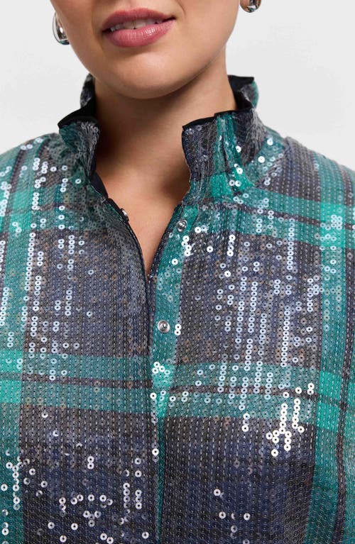 Foxcroft Carolina Sequin Plaid Cotton Blend Button-up Shirt In Animal Print