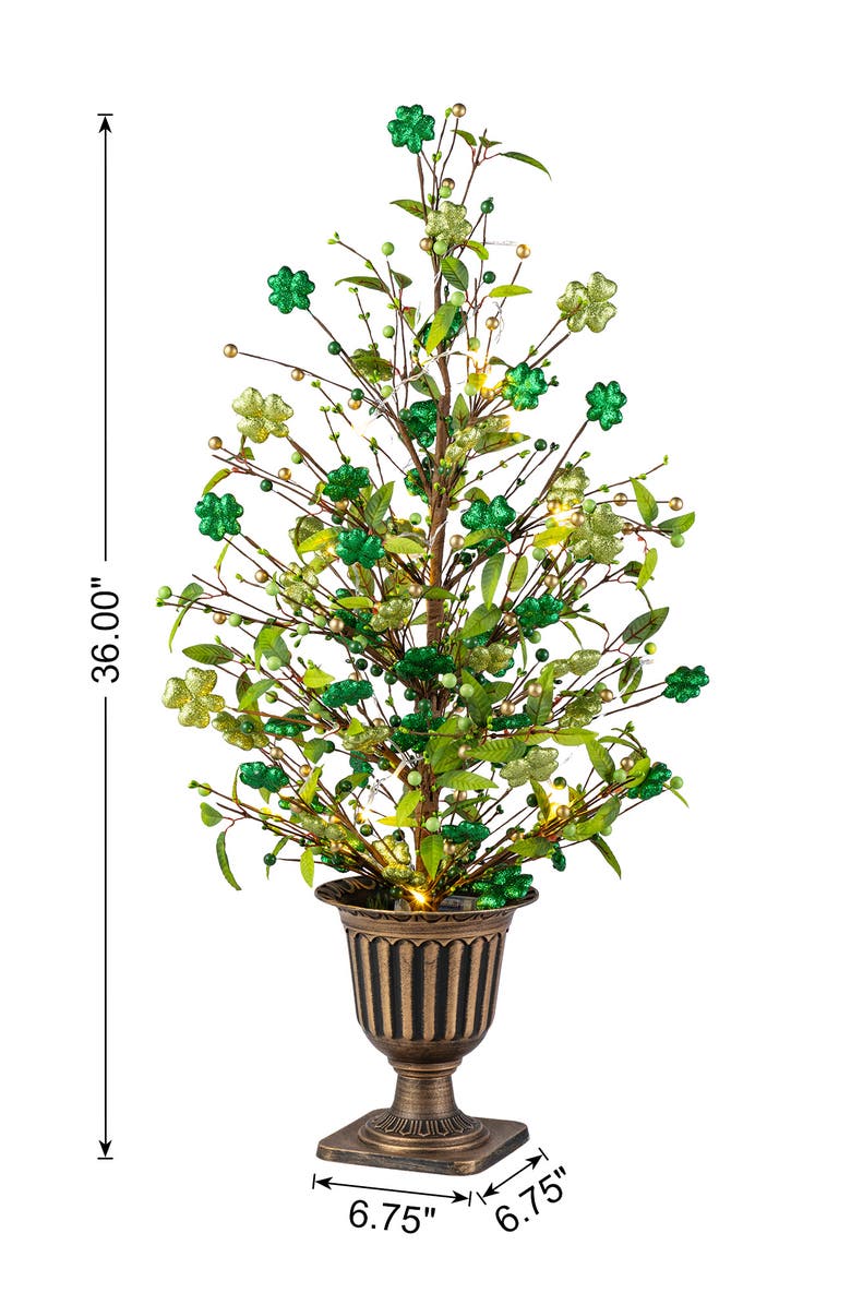 Glitzhome 3FT Lighted St. Patrick's Shamrock Urn Porch Tree with Timer, Alternate, color, Green