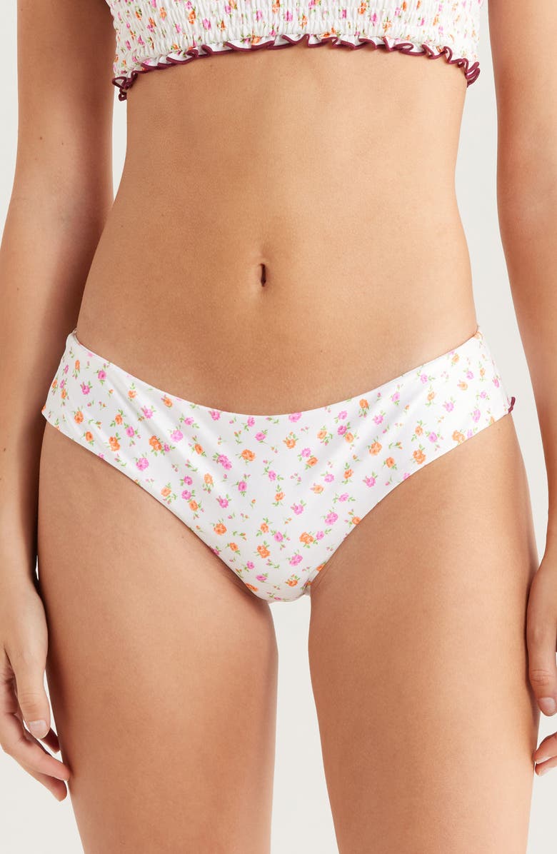 Kulani Kinis Lettuce Frill Thong Bikini Bottoms, Main, color, Rosie Posie