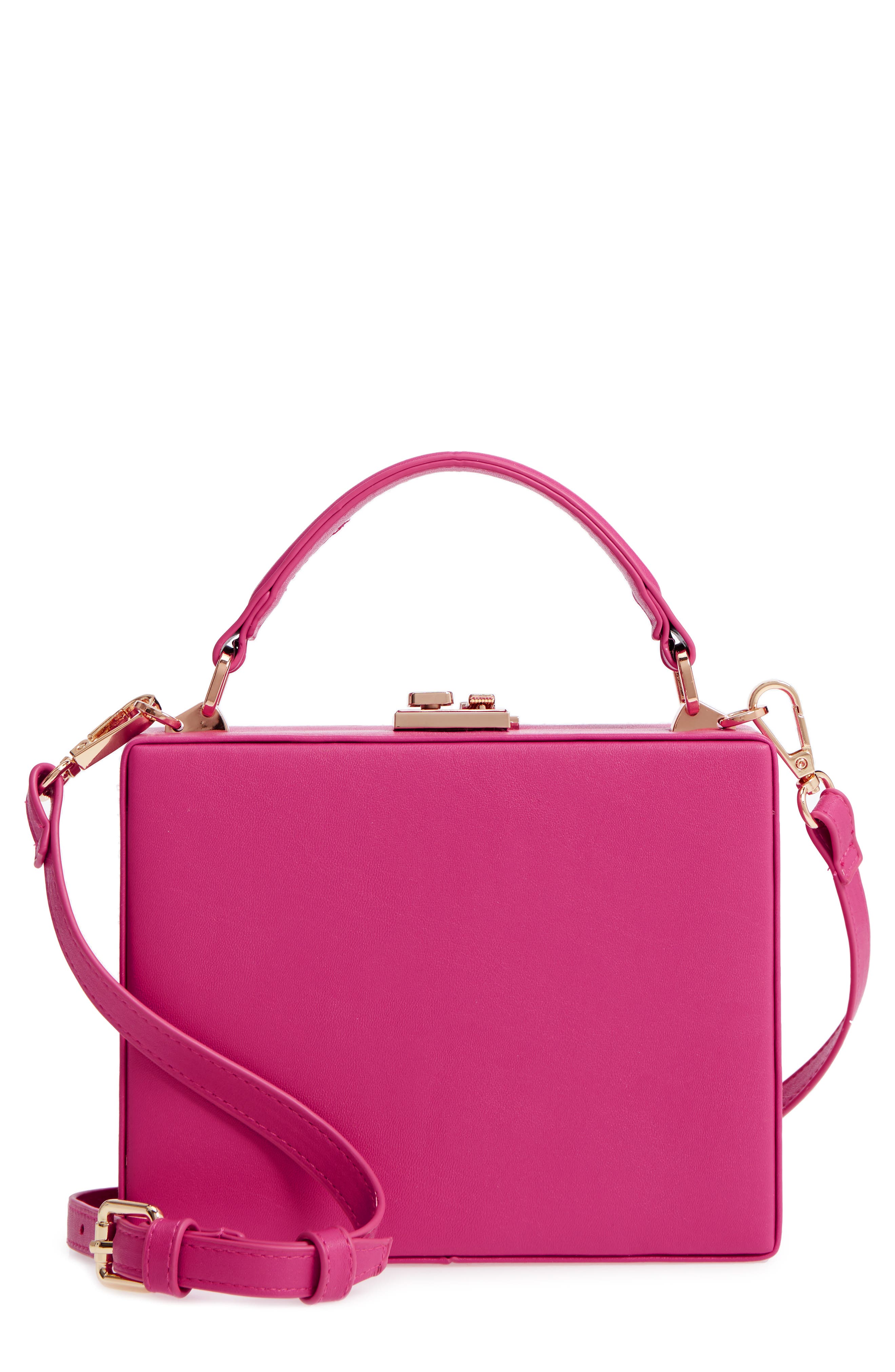 Faux Leather Crossbody Bag, Main, color, FUSCHIA