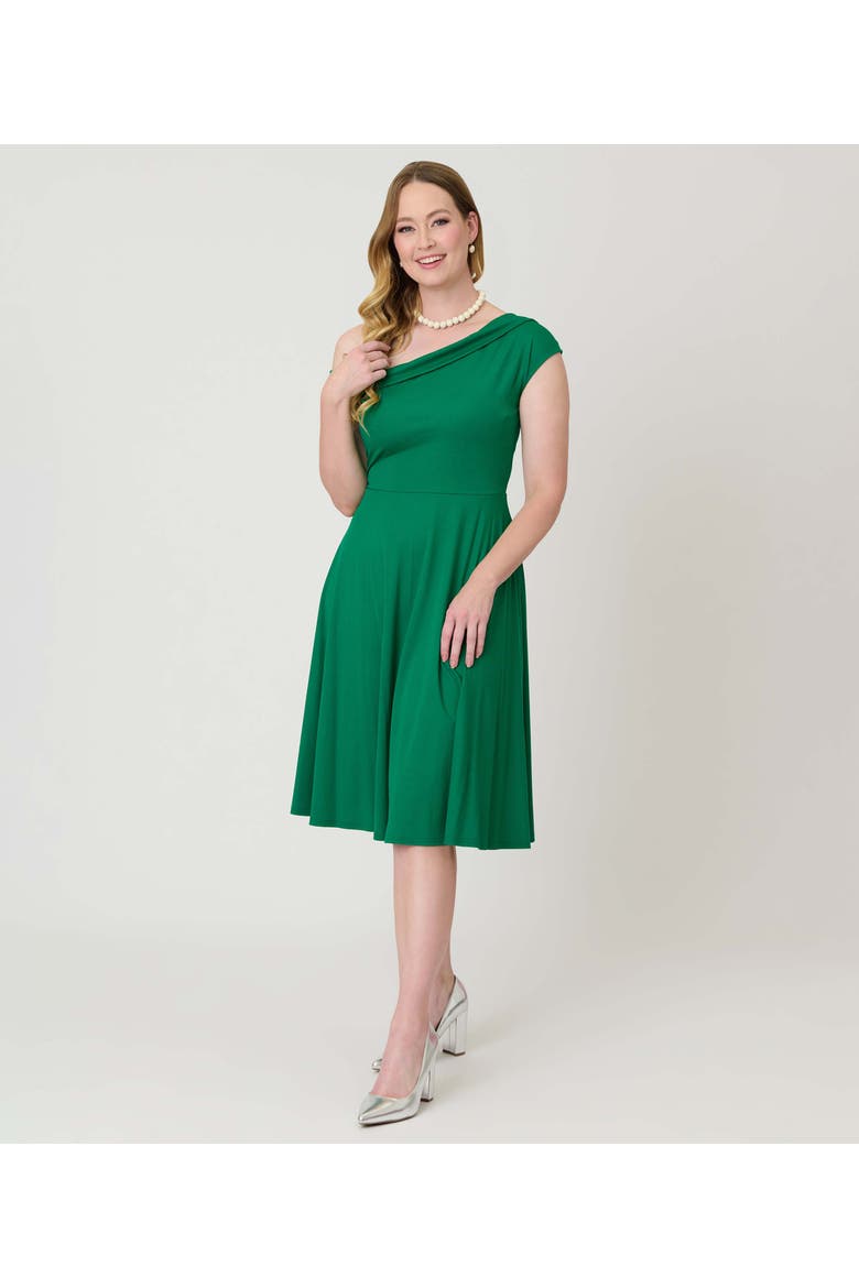 Asymmetrical Neck Swing Dress, Main, color, Green Solid
