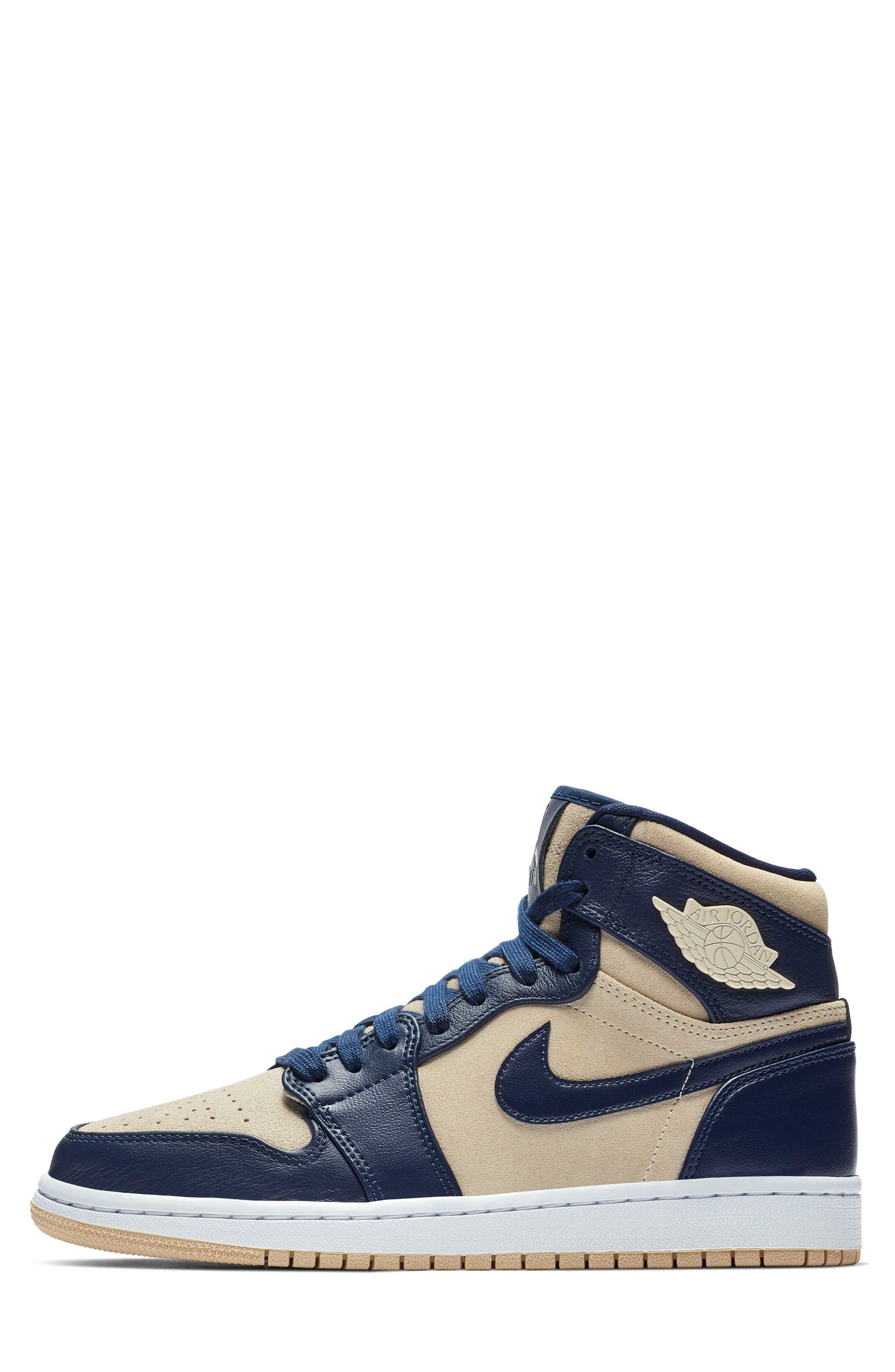 Nike Jordan Air Jordan 1 Retro Premium High Top Sneaker, Alternate, color, MIDNIGHT NAVY/ CREAM/ WHITE