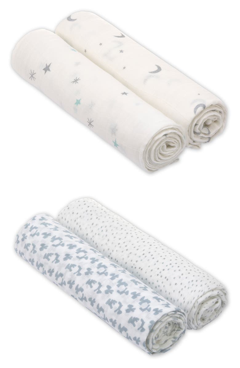 Lässig Heavenly Soft 4-Pack XL Cotton Muslin Swaddles, Main, color,