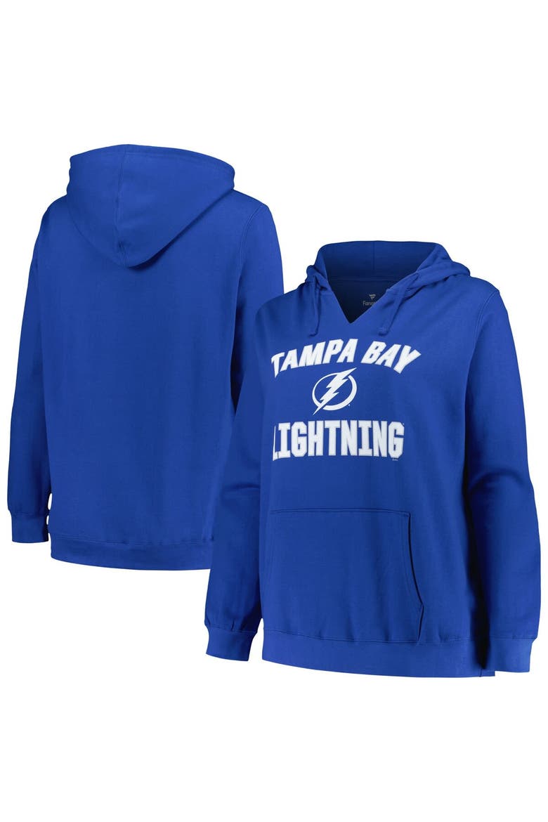 Women's Profile Blue Tampa Bay Lightning Plus Size Arch Over Logo Pullover Hoodie, Alternate, color, Blue