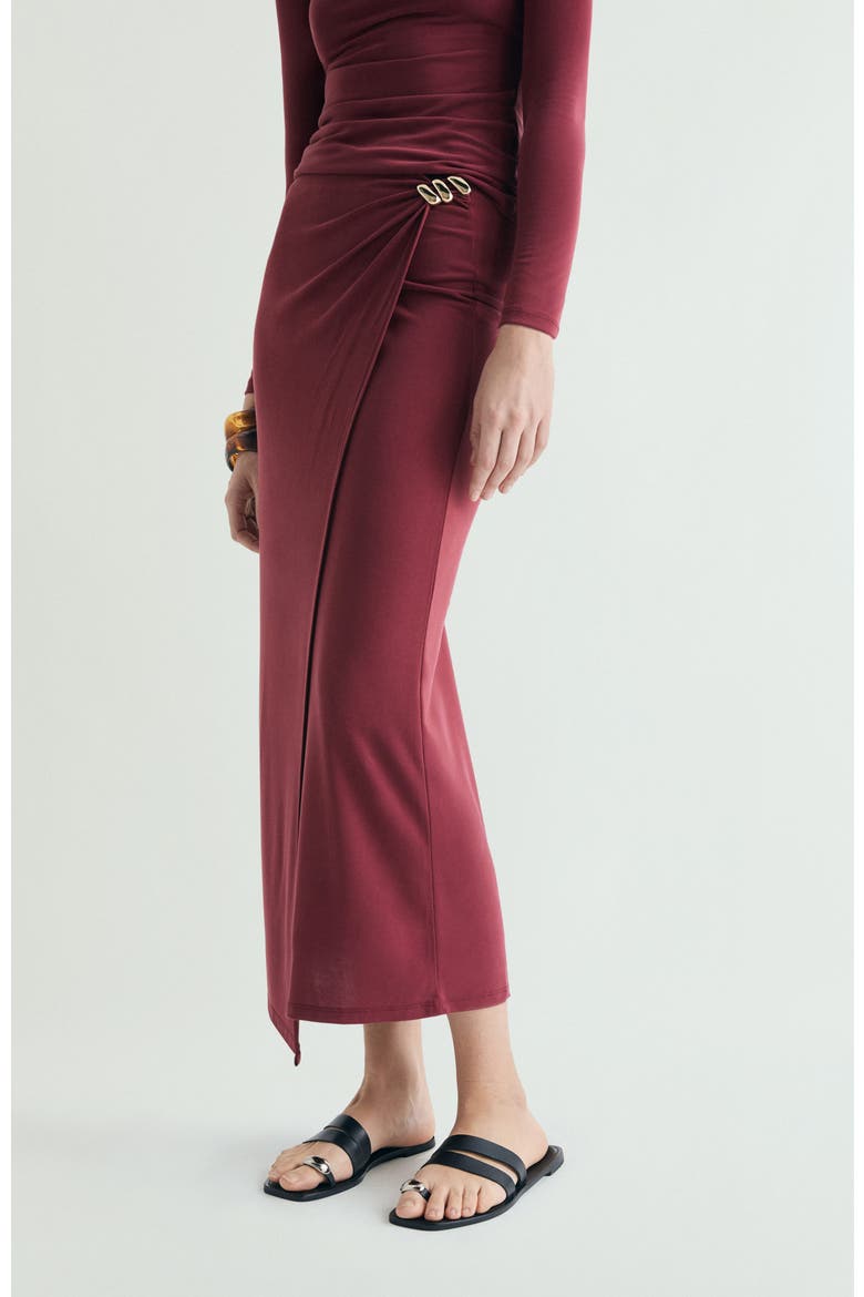 Cupro Brooch Skirt, Alternate, color, Cherry
