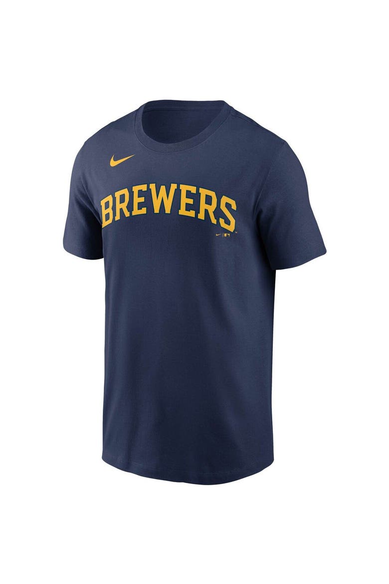 Men's Nike Navy Milwaukee Brewers Team Wordmark T-Shirt, Alternate, color, Navy