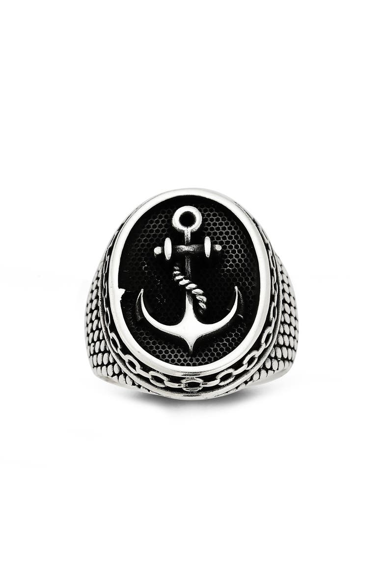 Yield of Men Men's Anchor Signet Ring, Alternate, color, Black/ Silver