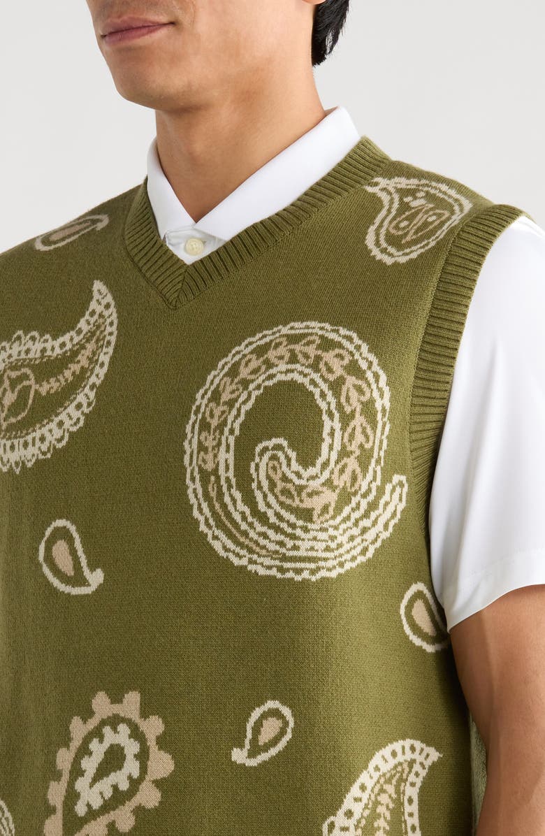 Malbon Golf Paisley Sweater Vest, Alternate, color, Olivine